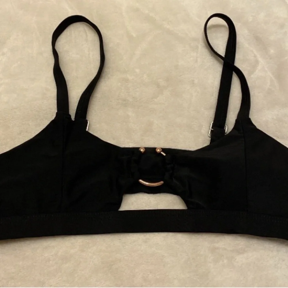 SHEIN Black Bikini Top with Rose Gold Ring Detail